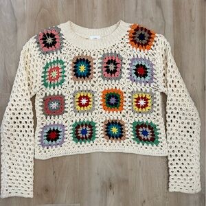 Luna and Ivy Granny, Bohemian Crochet Sweater Size L